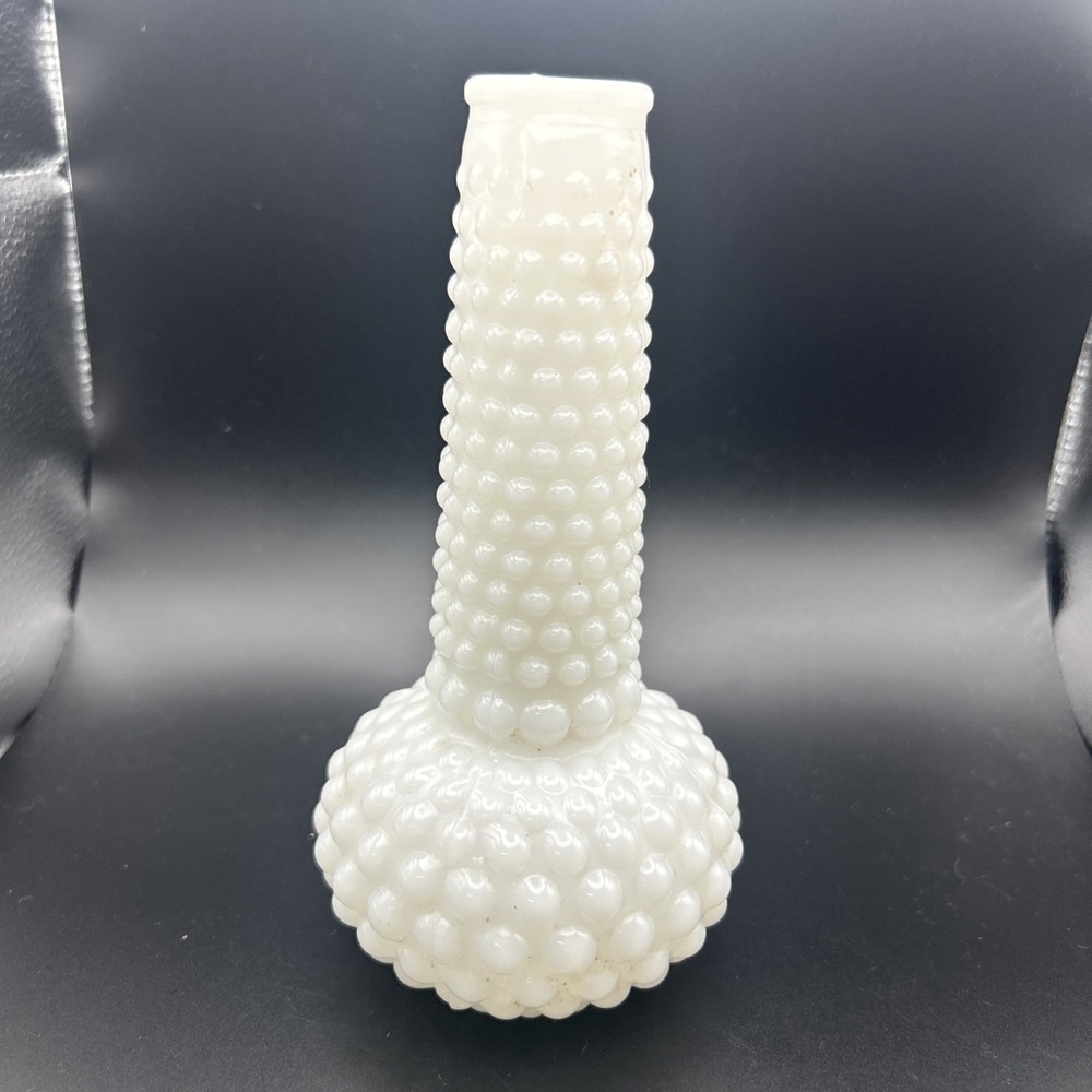 Vintage Hobnail Milk Glass Flower Bud Vase Made In USA 7in White